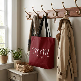 Mom Established New Mom Gift White Script Tote Bag