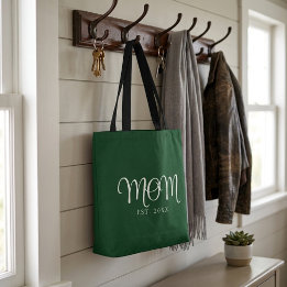 Mom Established New Mom Gift White Script Tote Bag