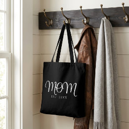 Mom Established New Mom Gift White Script Tote Bag