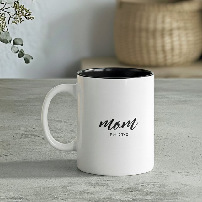 Mom Established New Mom Script Gift Two-Tone Coffee Mug (Creator Uploaded)