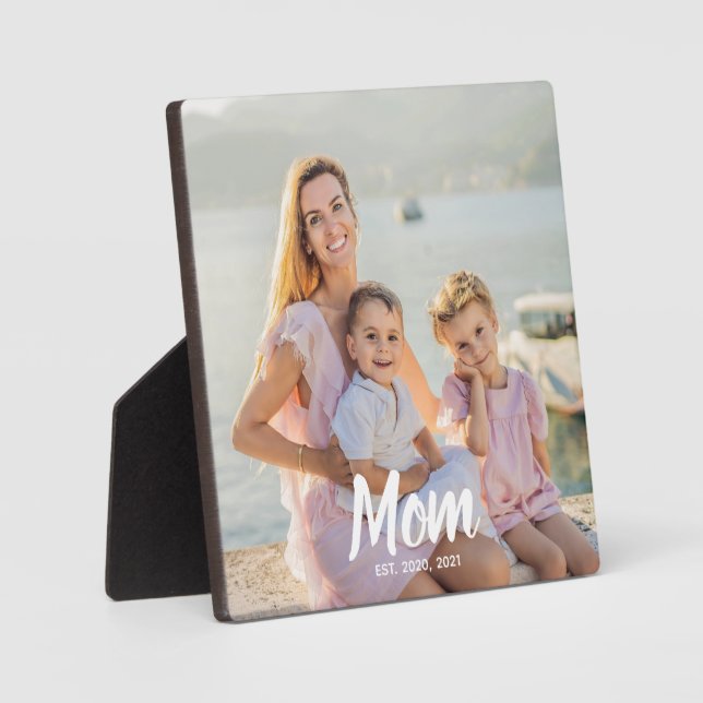 Mom Established Personalized Script Photo Keepsake Plaque (Front)