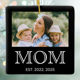 Mom Established Photo Black Ceramic Ornament