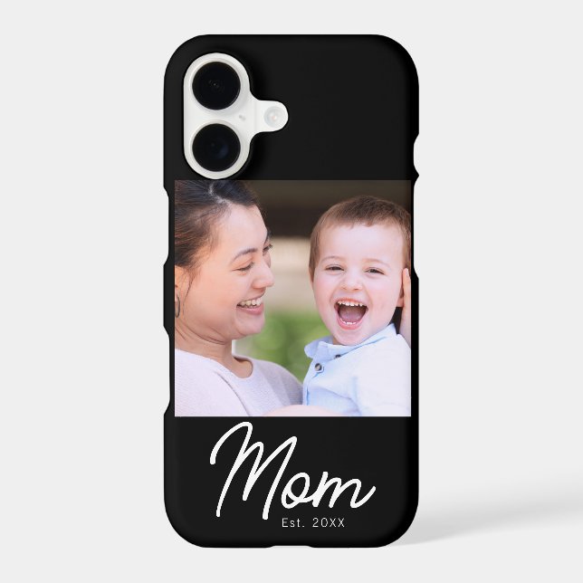 Mom Established Photo Black Script Minimal Elegant Case-Mate iPhone Case (Back)