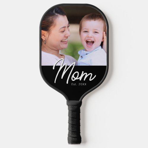 Mom Established Photo Black Script Minimal Elegant Pickleball Paddle