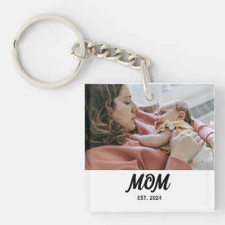 Mom Established Photo Gift Magnet Keychain