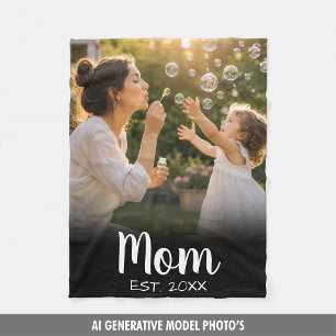 Mom Established Photo Memory Gift Fleece Blanket
