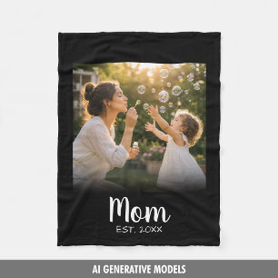 Mom Established Photo Memory Gift Fleece Blanket