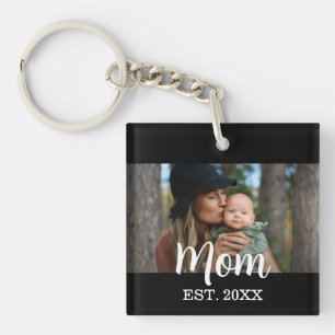 Mom Established Photo Mother's Day Black Keychain