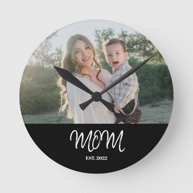 Mom Established, Photo, Script, Round Clock (Front)