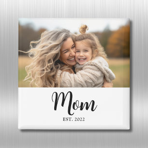 Mom Established Photo Script Text Gift Magnet