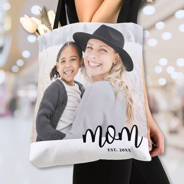 Mom Established Photo Tote Bag (Mom Established Photo Gift Tote Bag)