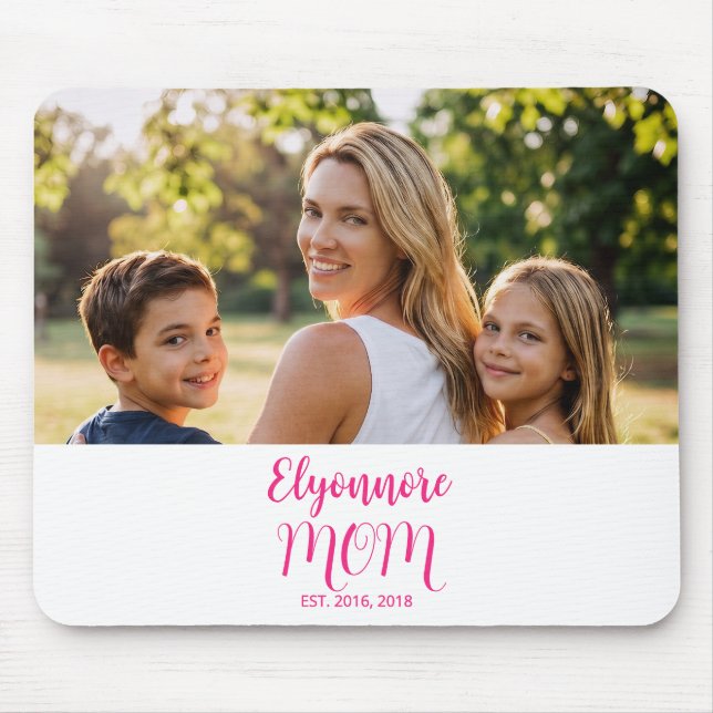 Mom Established Pink Script Name  Mouse Pad (Front)