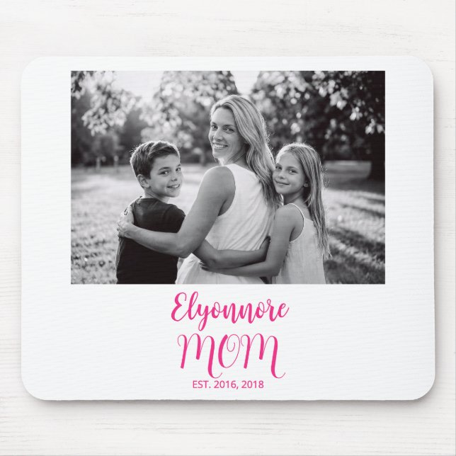 Mom Established Pink Script Name Photo  Mouse Pad (Front)