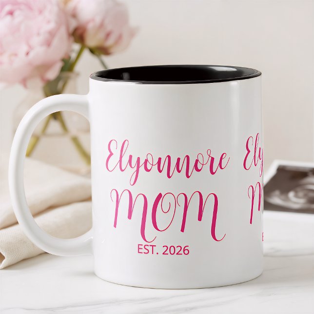 Mom Established Pink Script Name  Two-Tone Coffee Mug (Creator Uploaded)