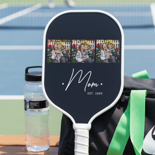 Mom Established Script 3 Photo Black Carbon Fiber Pickleball Paddle (Creator Uploaded)