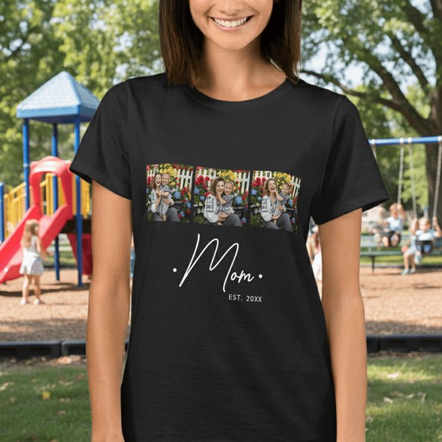 Mom Established Script 3 Photo Black T-Shirt (Creator Uploaded)