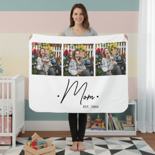 Mom Established Script 3 Photo White Baby Blanket