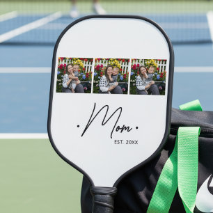 Mom Established Script 3 Photo White Carbon Fiber Pickleball Paddle