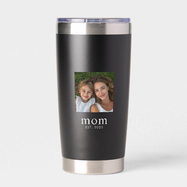 Mom Established Script Black 2 Photo Insulated Tumbler (Back)