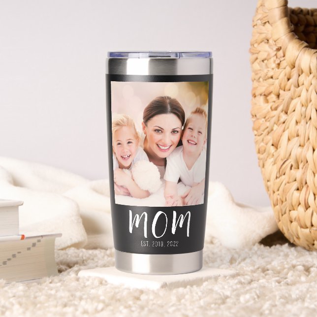 Mom Established Script Black 2 Photo Insulated Tumbler (Living Room (Rotated))