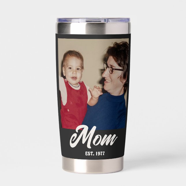 Mom Established Script Black 2 Photo Insulated Tumbler (Front)