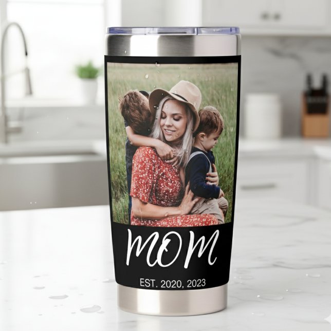 Mom Established Script Black 2 Photo Insulated Tumbler (Creator Uploaded)