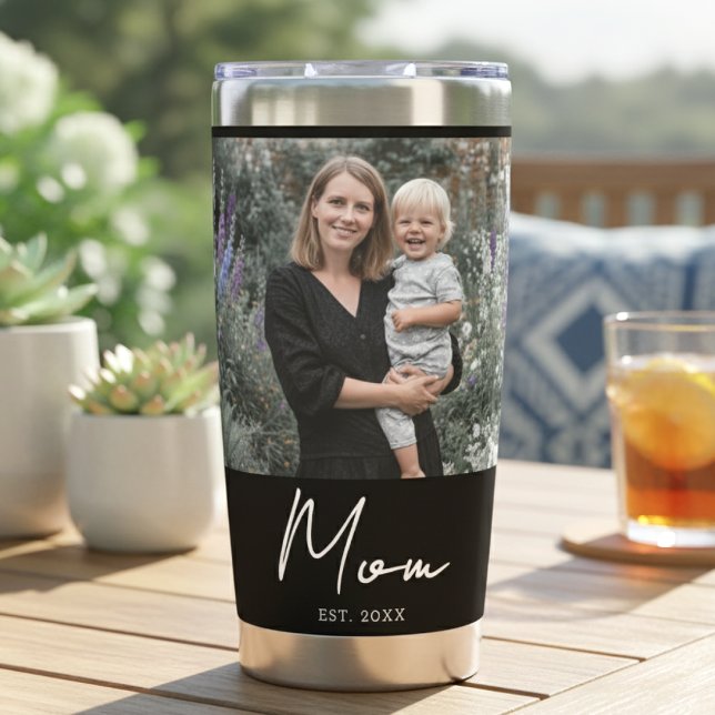 Mom Established Script Black 2 Photo Insulated Tumbler (Creator Uploaded)