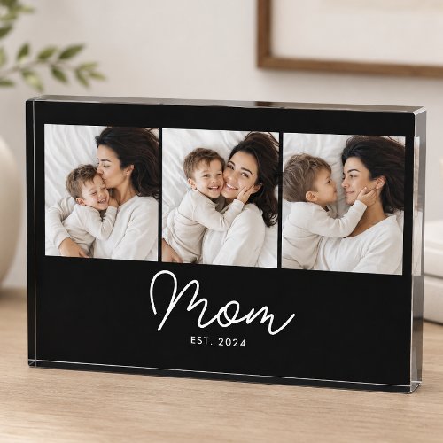Mom Established Script Black 3 Photo Acrylic Award