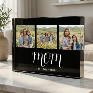 Mom Established Script Black 3 Photo Acrylic Award