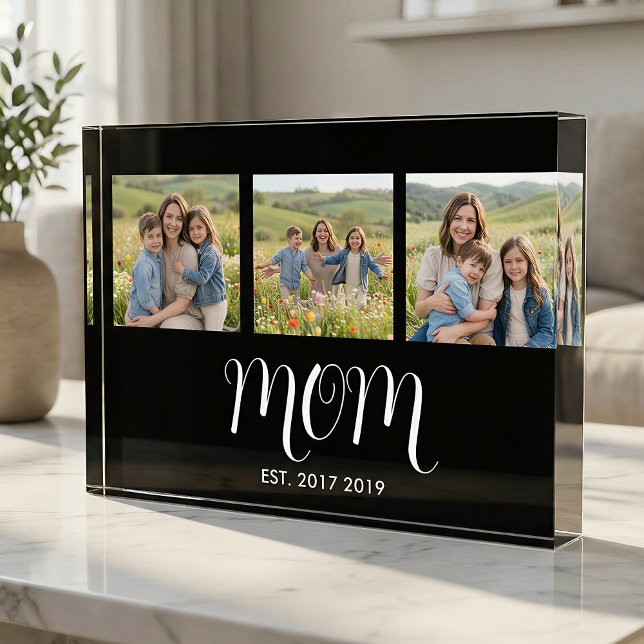 Mom Established Script Black 3 Photo Acrylic Award (Creator Uploaded)