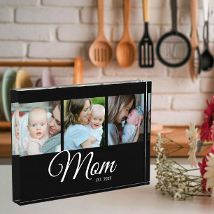 Mom Established Script Black 3 Photo Acrylic Block