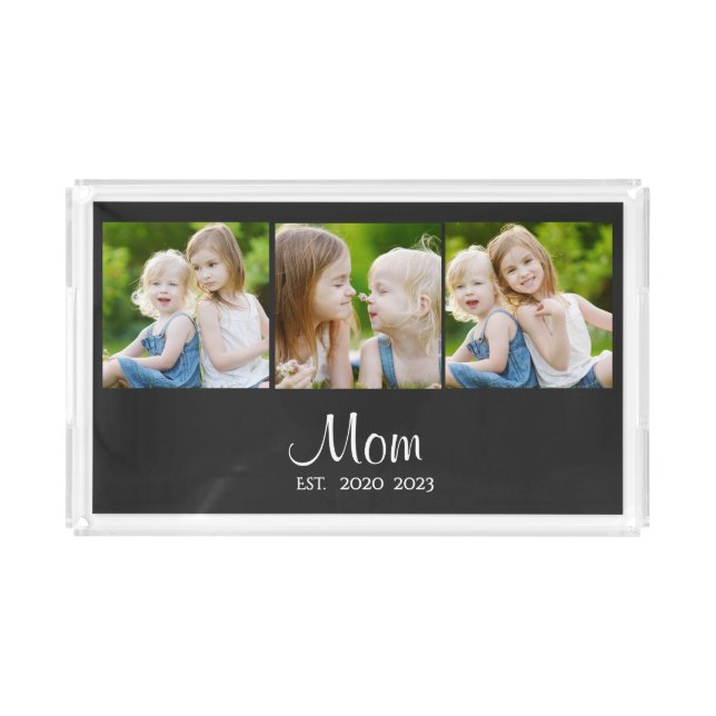 Mom Established Script Black 3 Photo Acrylic Tray (Front)