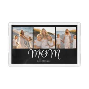 Mom Established Script Black 3 Photo Acrylic Tray