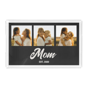 Mom Established Script Black 3 Photo Acrylic Tray