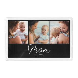 Mom Established Script Black 3 Photo Acrylic Tray