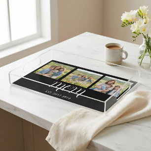 Mom Established Script Black 3 Photo Acrylic Tray