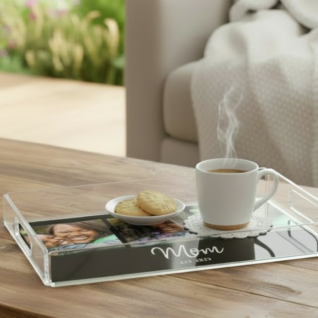 Mom Established Script Black 3 Photo  Acrylic Tray (Creator Uploaded)