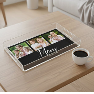 Mom Established Script Black 3 Photo Acrylic Tray