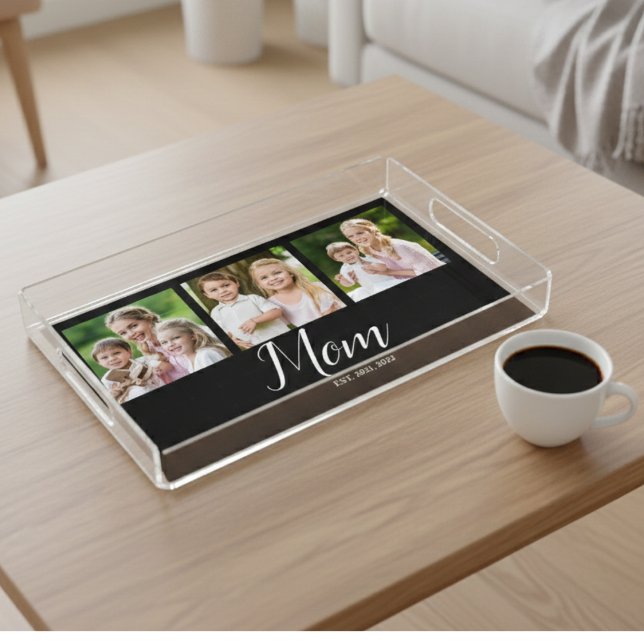 Mom Established Script Black 3 Photo  Acrylic Tray (Creator Uploaded)
