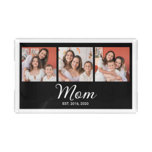 Mom Established Script Black 3 Photo Acrylic Tray