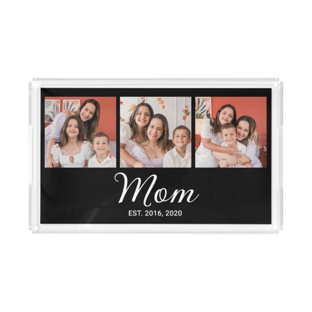 Mom Established Script Black 3 Photo Acrylic Tray (Front)
