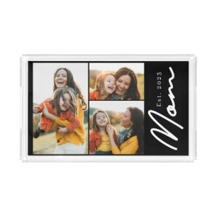 Mom Established Script Black 3 Photo Acrylic Tray