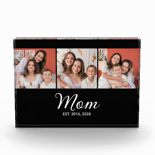 Mom Established Script Black 3 Photo Block