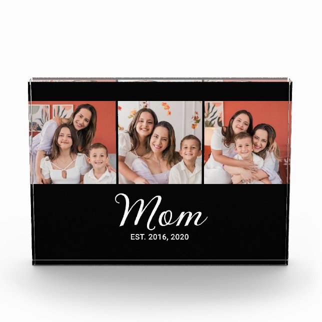 Mom Established Script Black 3 Photo Block (Front)