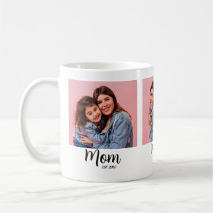 Mom Established Script Black 3 Photo Coffee Mug