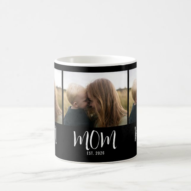 Mom Established Script Black 3 Photo Coffee Mug (Center)