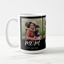 Mom Established Script Black 3 Photo Coffee Mug