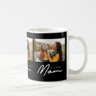 Mom Established Script Black 3 Photo Coffee Mug