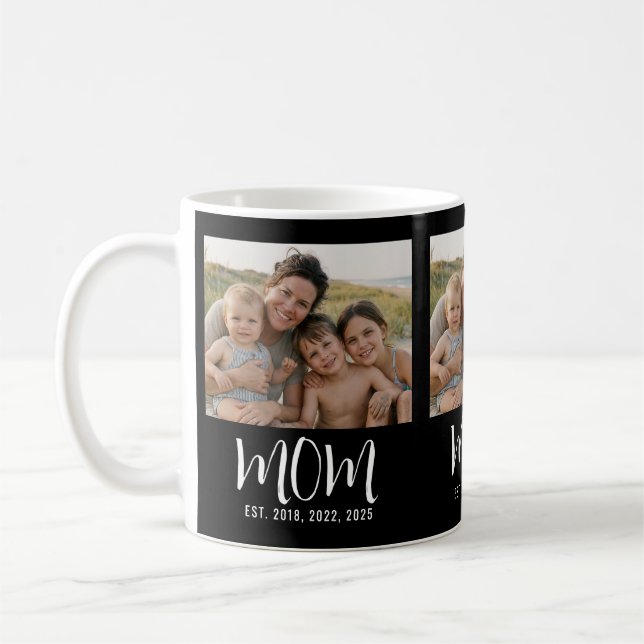 Mom Established Script Black 3 Photo Coffee Mug (Left)
