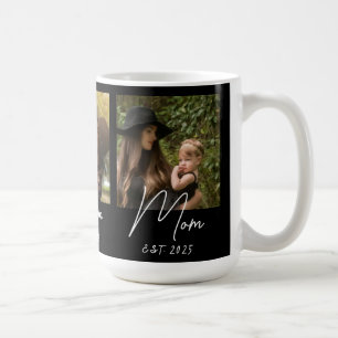 Mom Established Script Black 3 Photo Coffee Mug